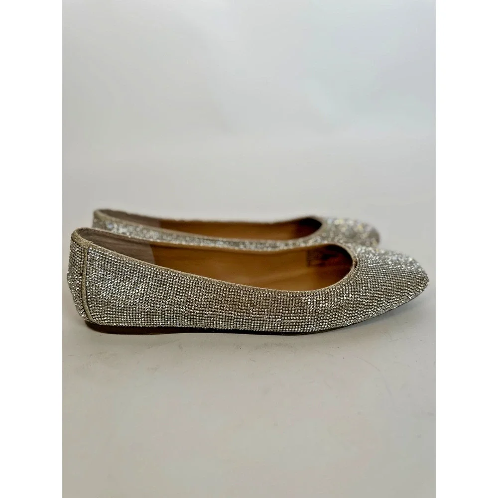 INC Silver Rhinestone Ballet Flats Size 10 Sparkle Slip-On